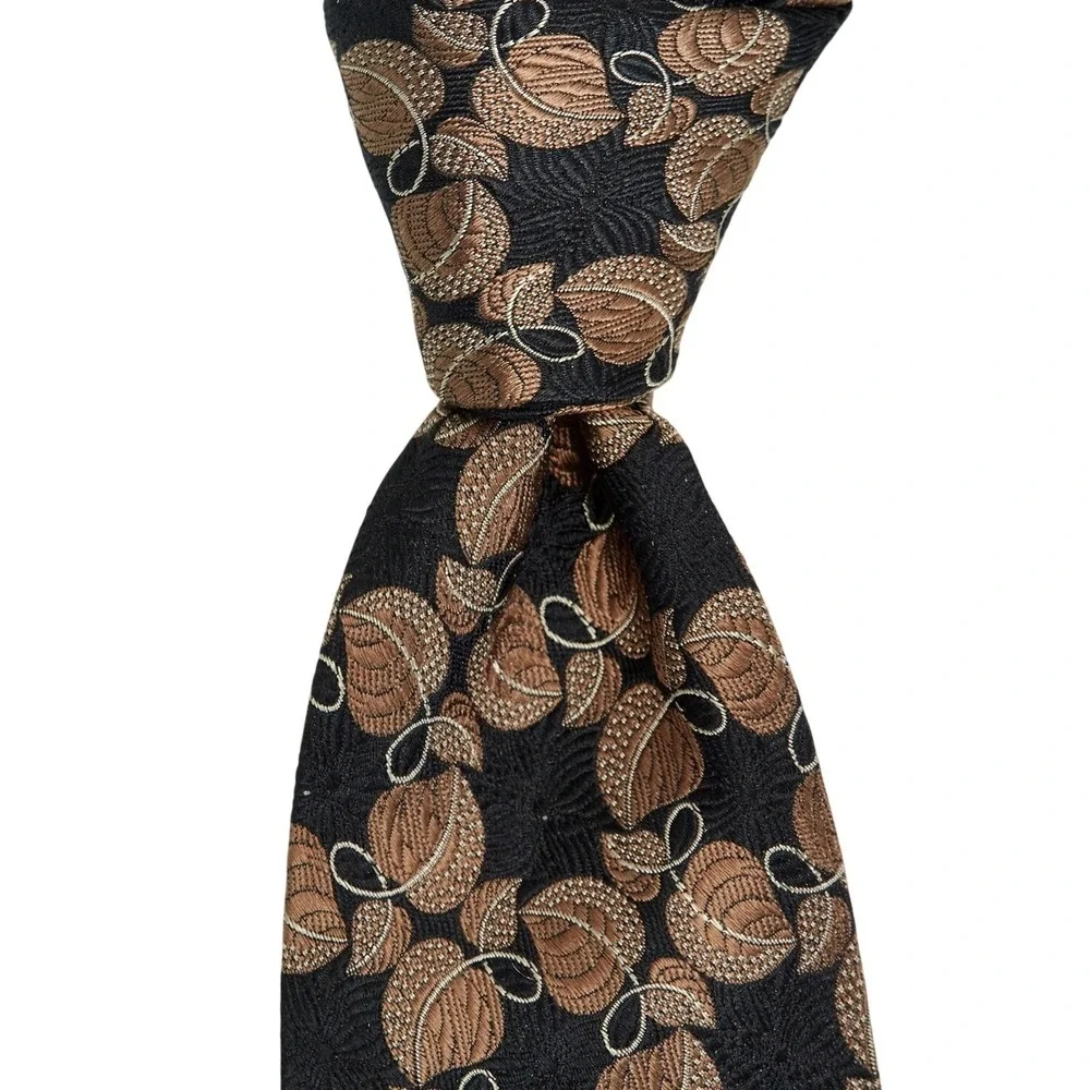 Jos.‎ A. Bank Necktie Men One Size Black Bronze Leaf Pattern 100% Silk